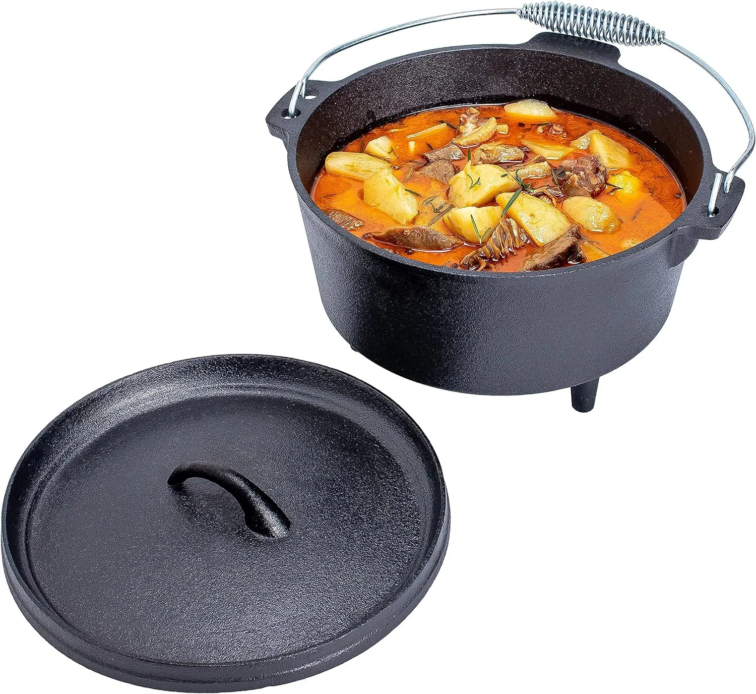 Grande taille fonte pot extérieur BBQ Dutch four Camping Pot à ragoût avec 3 pieds de batterie de cuisine de camping