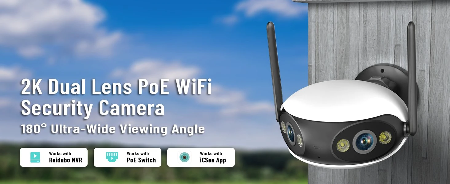 4MP+4MP Dual Lens 180&deg; Wide Viewing Panorama The Ultra Wide View IP Poe Fisheye Security Camer Ai Human Detection Video Surveillance