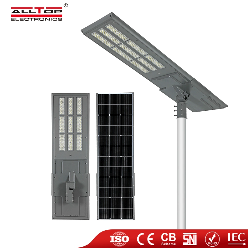 Alltop Streetlight de Poupança de Energia da Bateria de Lítio Lightwaterproof Lâmpada Super Brightdie-Cast IP65 Luzes solares de alumínio Piscina todos em uma rua Solar Luz de LED