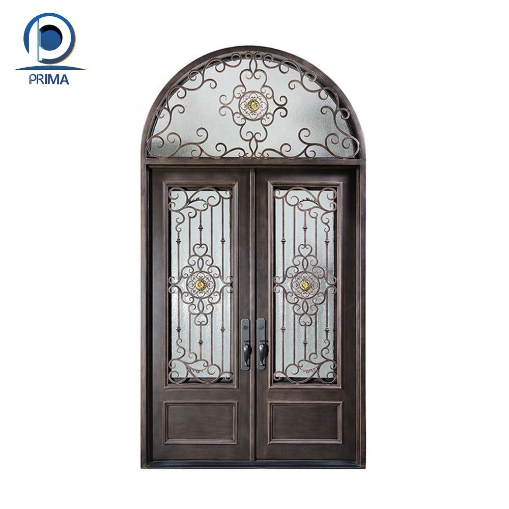 Modern Exterior Metal Double Door Design Luxury French Black Wrought Iron Storm Security Front Entry Doors