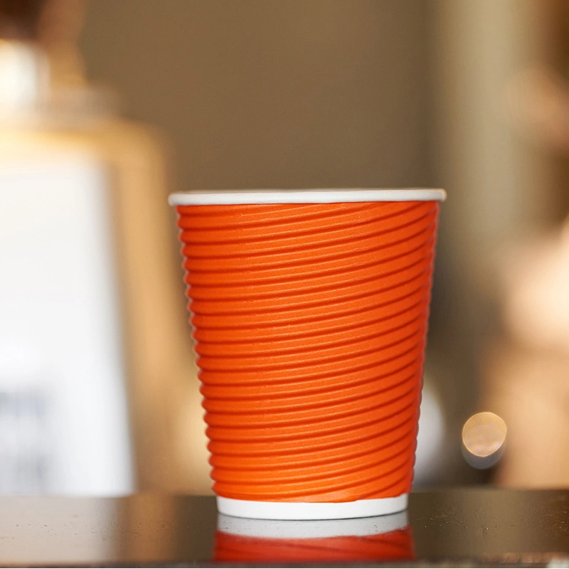 Disposable and Portable Eco-Friendly Ripple Wall Paper Cup for Tea Coffee