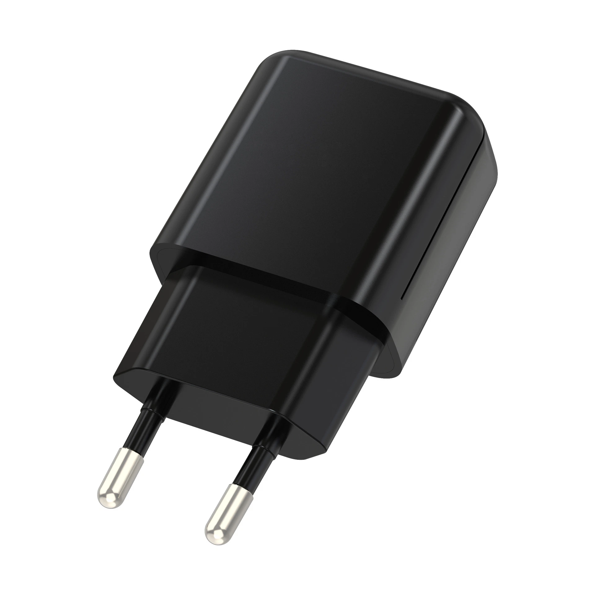 Telemóvel com adaptador preto padrão europeu com cabeça de carregamento USB 5V1a Carregador universal