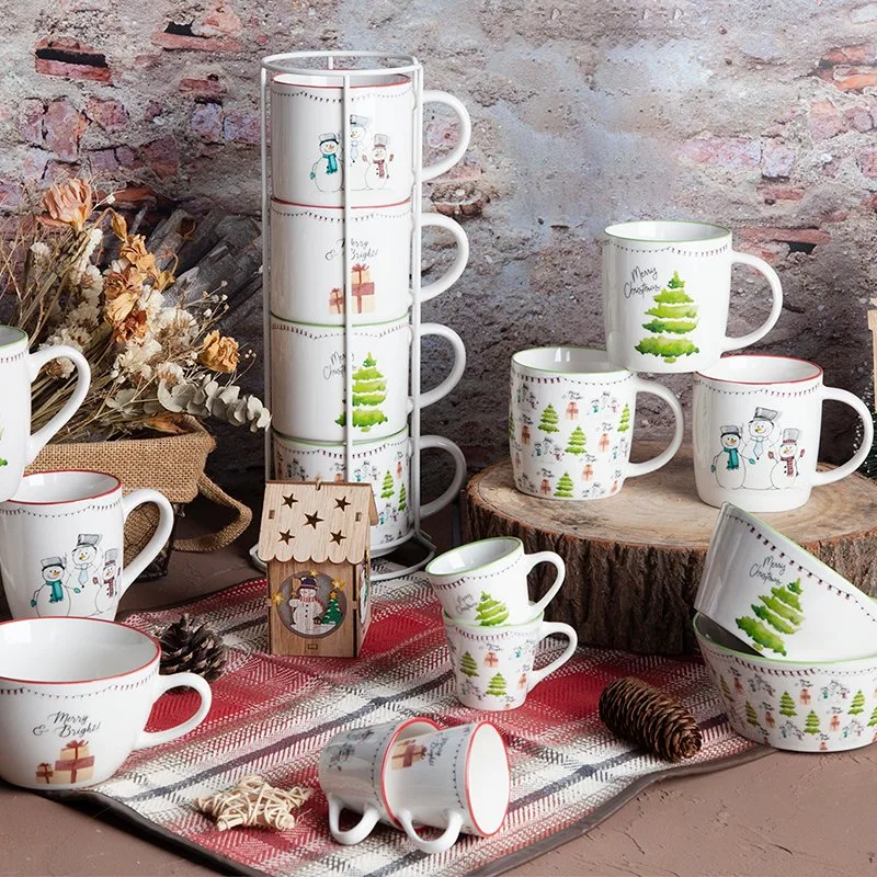Neu Bone China 12oz Weihnachten Kaffee Becher Tasse Schüssel stapelbar Becher für Promotion