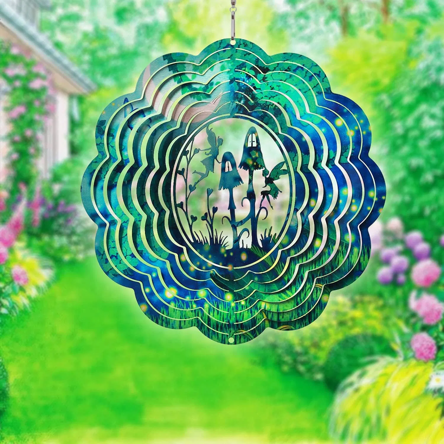 3D Edelstahl Indoor Outdoor 10" Fairy Garden Wind Spinner