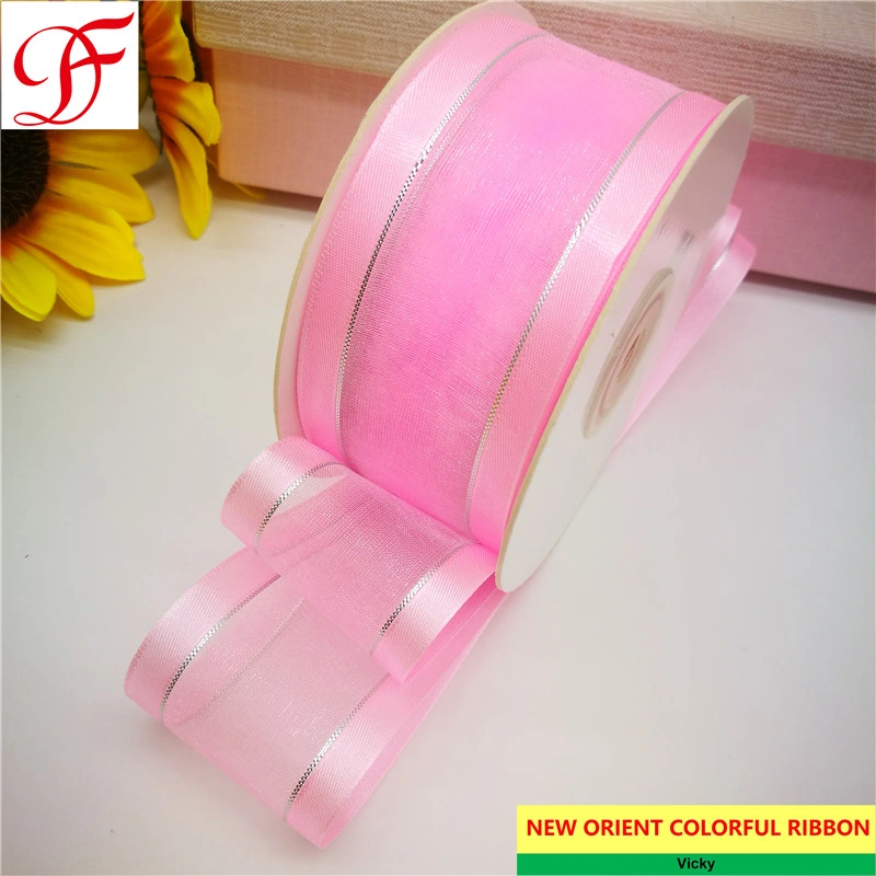 Good Quality Nylon Satin Edge Organza Ribbon Double/Single Face Satin Ribbon Grosgrain Taffeta Gingham Hemp Metallic Ribbon with Metallic Trims for Gifts