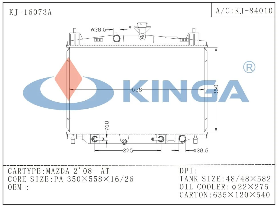 Radiateur de voiture pour Mazda 2 2008-2014 à Zj38-15-200A Zy8415200A.