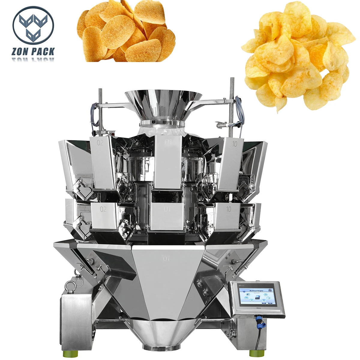 Aço inoxidável 2.5LHOPPER 1.6L Chips Automática Multifuncional máquina de embalagem 10 14 Pesador multihead