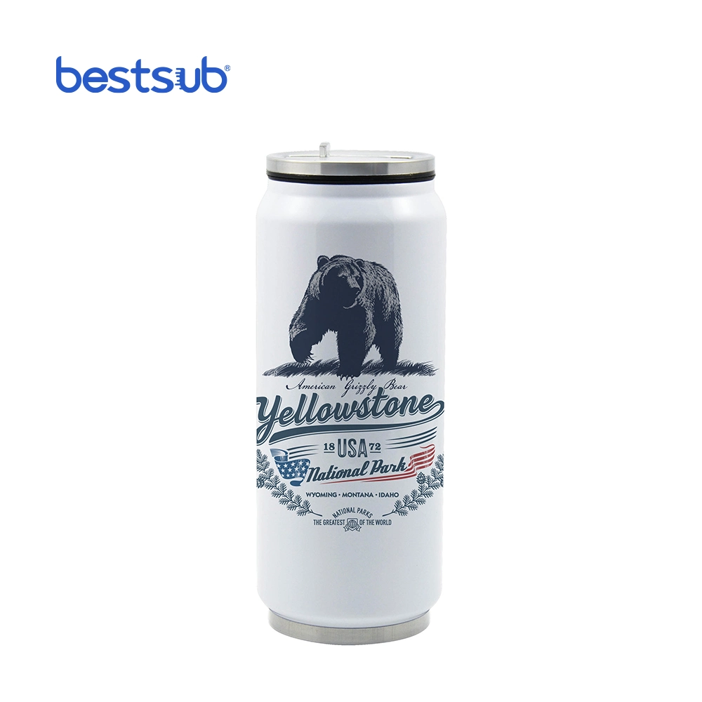 12oz White Stainless Steel Bottle Mug Sublimation Coke Can with Straw