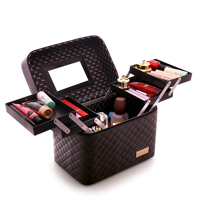 Bolsa de almacenamiento de cosméticos portátil de gran capacidad para viajes, multifuncional y con múltiples compartimentos de escritorio