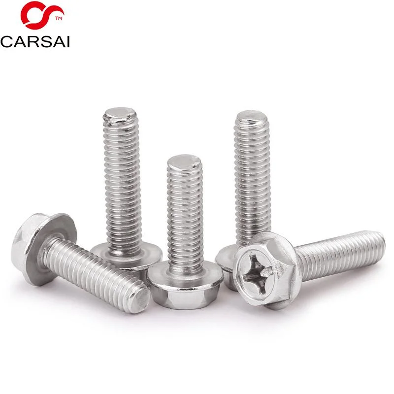 304 Stainless Steel Cross Flange Screws Concave Outer Hexagon Flange Face Non-Slip with Pad/Tooth Bolt M4m5m6