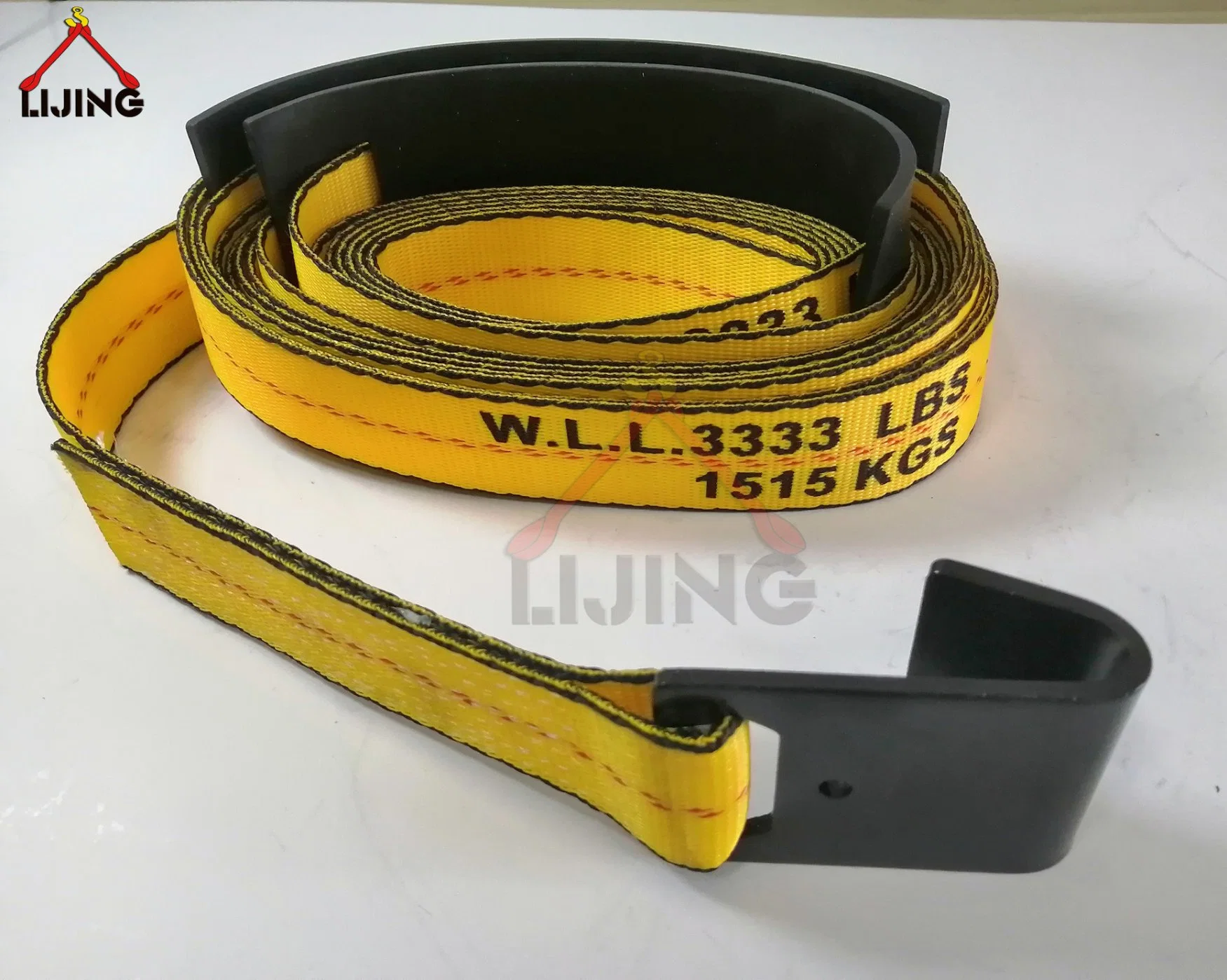 2" X 27' Yellow Ratchet Strap W/ Black Flat Hook Plastic Protection