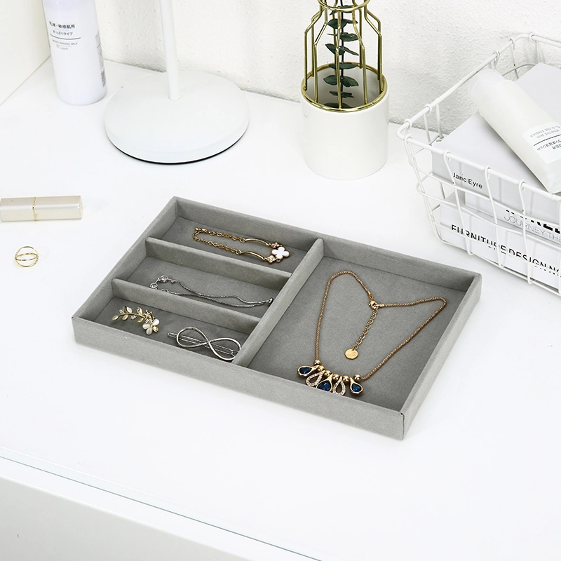 Elegant Handmade Stackable Multi-Drawer Grey Velvet Jewelry Organizer Tray Necklace Chain Bracelet Jewerlry Storage Box