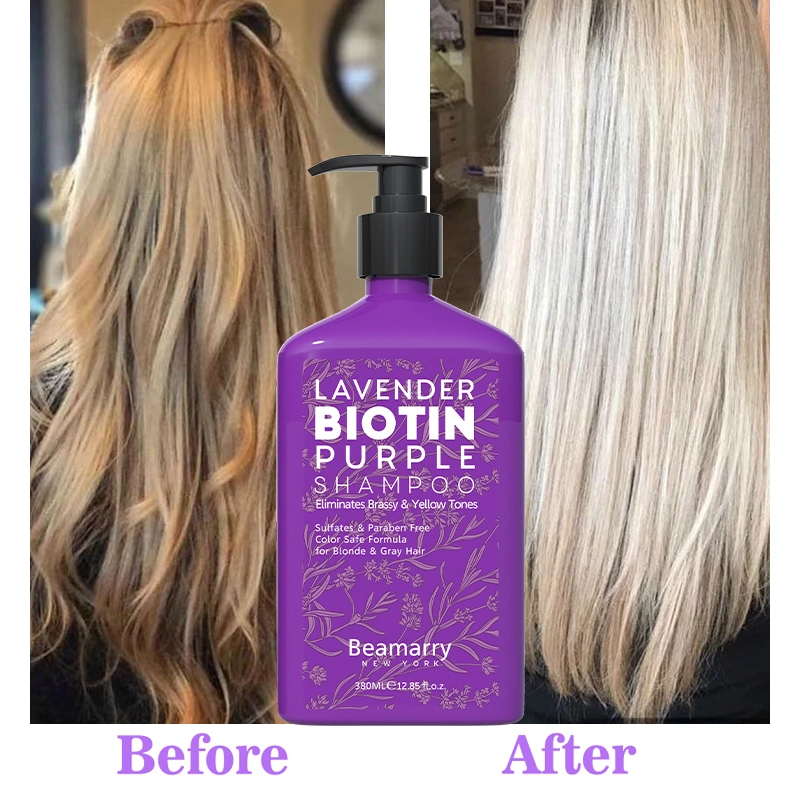 Beamarry Customized Logo Hair Care Hair Treatment Products 380ml Hair Beauty Products Lavender Biotin Purple Shampoo for Blonde & Gray Hair