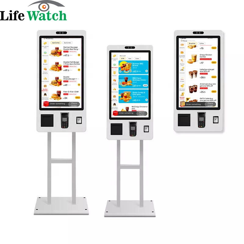 Wall Mounted 22-Inch Self-Service Food Order LCD Terminal with POS Bracket Barcode Scanner Thermal Printer