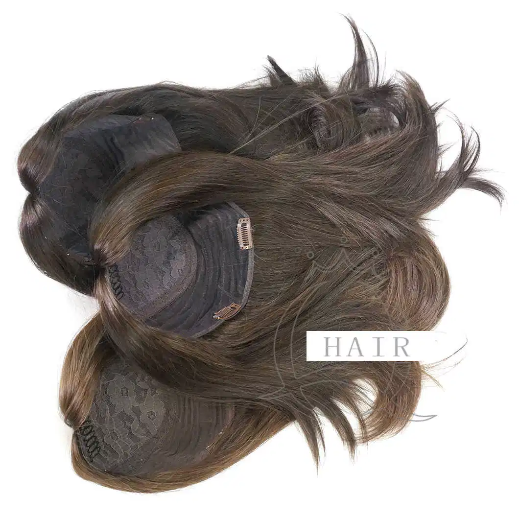 Color 4/6 15 Inch Women Hair Piece Remy Hair Human Hair Toupee Silk Base Topper Center and Machine Made Weft Topper 8 Inches with 6 Clips Silk Top Topper Hair