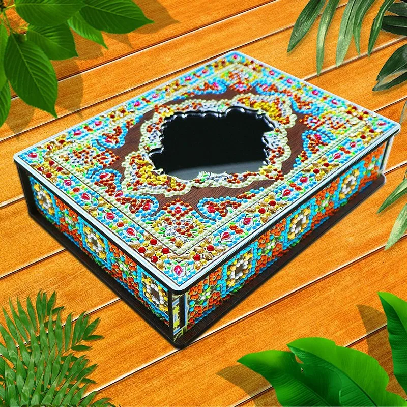 2023 Diamond Painting DIY Creative Diamond Walnut Wooden Box with Mirror Cosmetic Diamond Painting Jewelry Box Packing