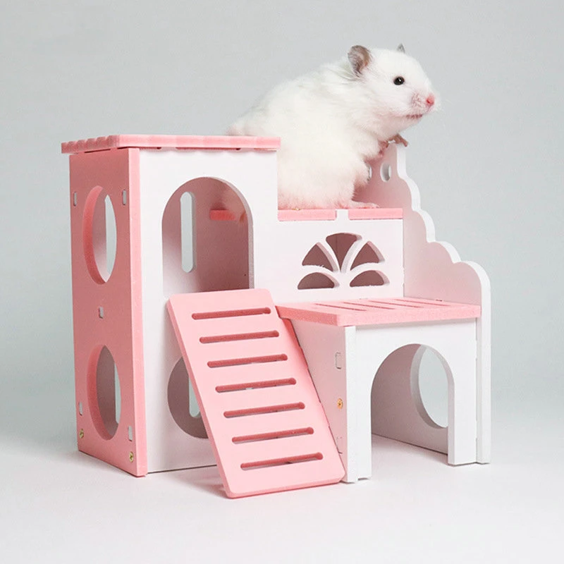 Double Layers Hamster Villa House Hideout Hut Play House Toy for Small Pets Animals Hamster Nest House Squirrel Villa Bed Cage Swing Toy Wbb17425