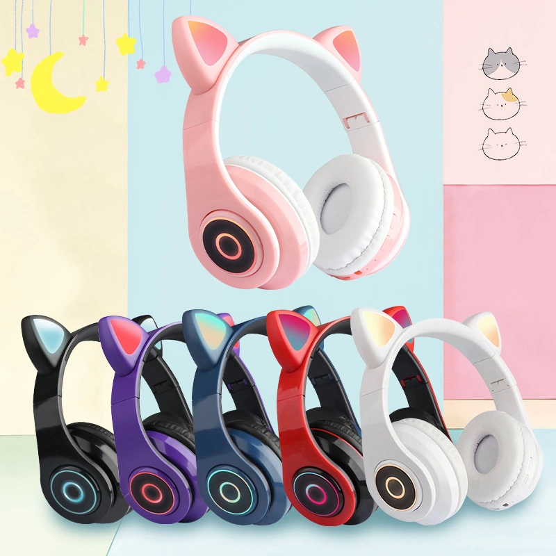 Auriculares estéreo inalámbricos Cat Ear LED Light Bt 5,0 Auricular Venta en caliente Cute Luminous Heavy Bass Bt 5,0 auricular