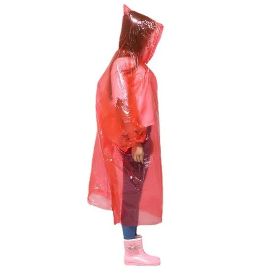 Promotional Unisex Transparent Rain Wear Waterproof Disposable PE Poncho Rain Coat