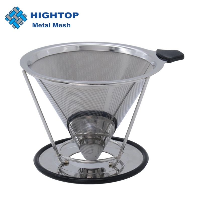 Hot Sale Removable Metal Fine Mesh Cone Shape Coffee Strainer Filter with Holder