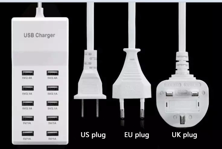 Manufacturer Direct Supply Multiport Charger Station 10A Huawei Apple Mobile Phone Smart Electrical Products Multi USB DC5V2.4A EU Us UK Au Plug