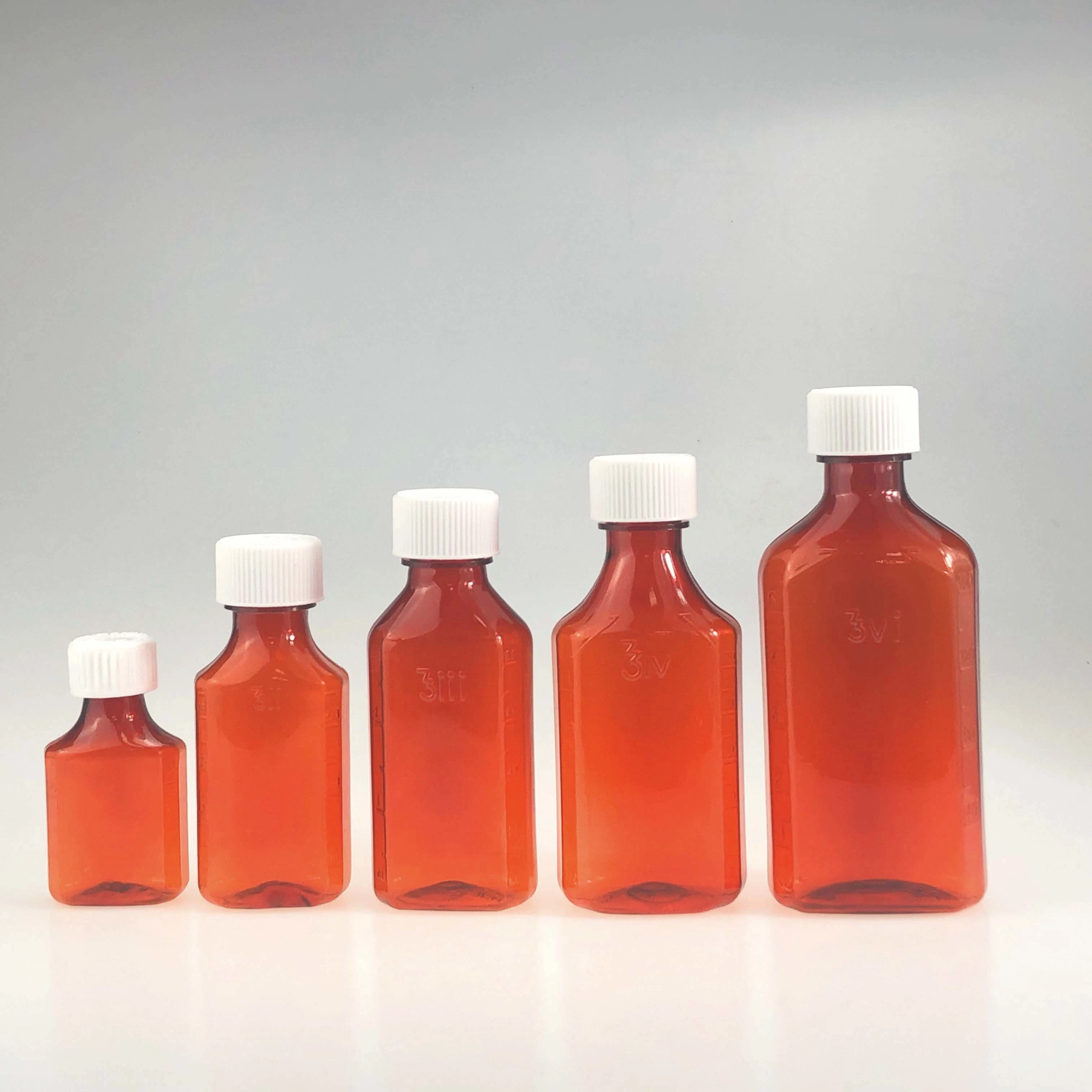 Oval Plastic Liquid Bottle Pet Material Pharmacy Package with 0.5oz 1oz 2oz 3oz 4oz 6oz 8oz 12oz 16oz