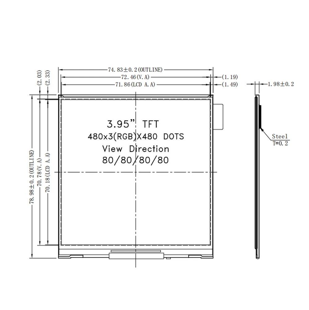 High Cost Performance 80/80/80/80 Viewing Direction IPS 3.5" 4" Small Size Sunlight Readable LCD Display