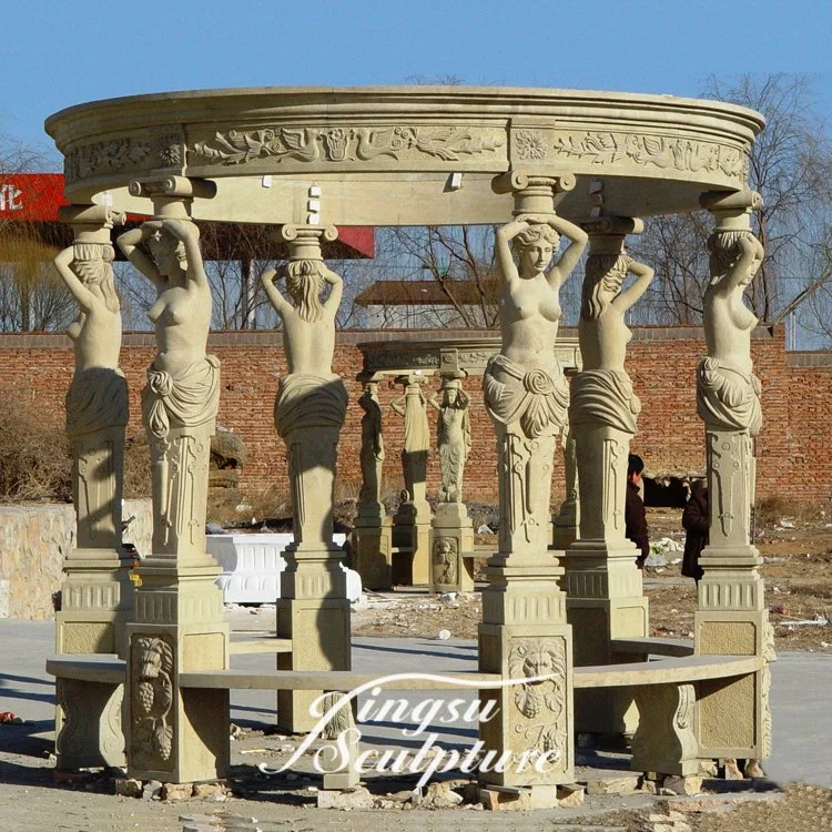 Personalizar la glorieta la Glorieta de piedra de mármol beige para la decoración del parque