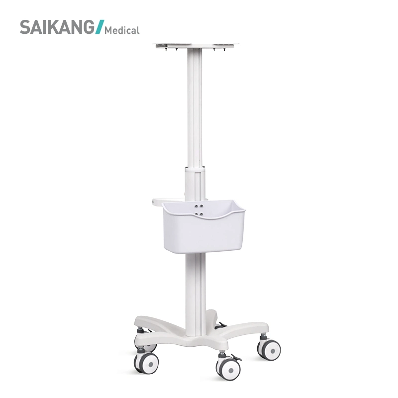 Skr-R06 Saikang Mobile Aluminum Hospital Monitor Trolley Height Adjustable Medical Record Computer Cart with Basket