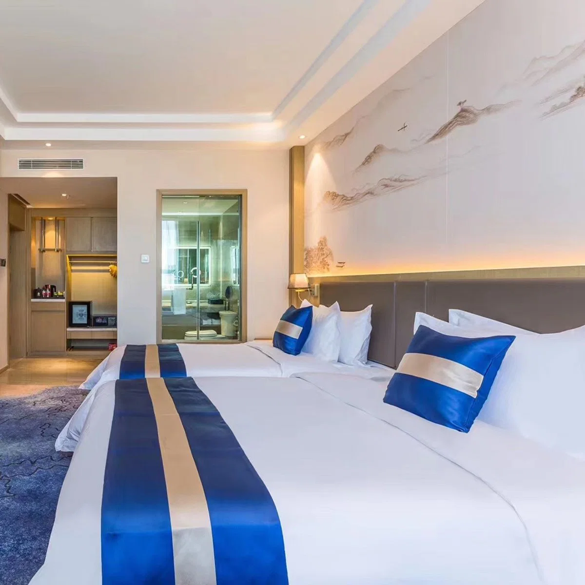Quarto Hospitality com cama em couro de tamanho duplo e estilo moderno Mobiliário de hotel comercial