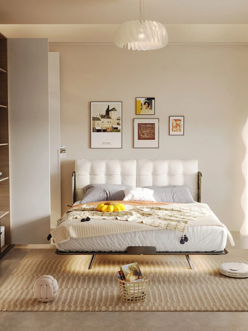 New Model Light Luxury with Induction Lamp Steel Base Bedroom Bed