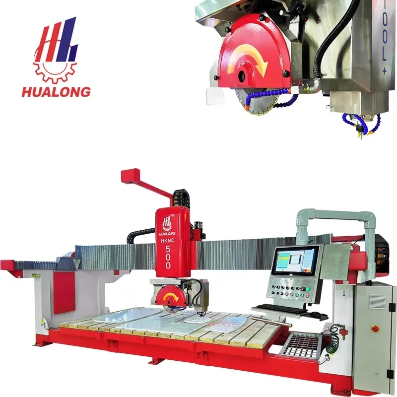 Grundlegende Anpassung Hualong Machinery Italien Programm-Software 5 Achsen CNC Bridge Saw Stein Fliesen Cutter Schneidemaschine für Marmor, Quarz Küche Herstellung Von Arbeitsplatte