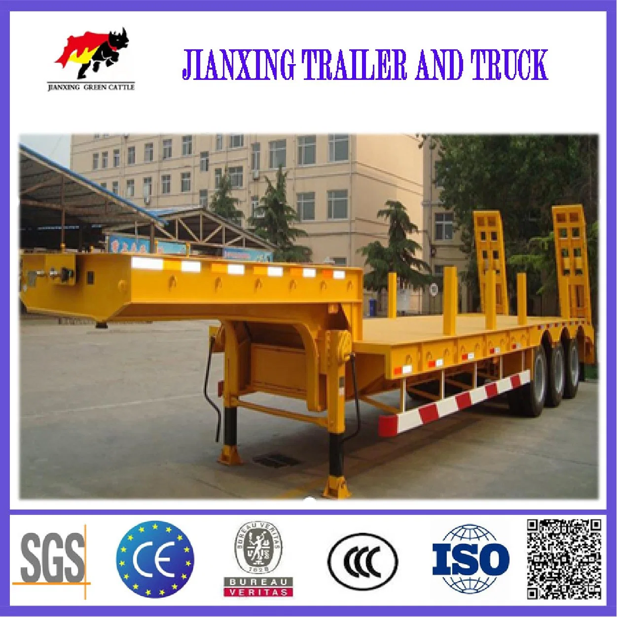 40t 3axles Higher Load Transport Machinery Low Bed Semi Trailer