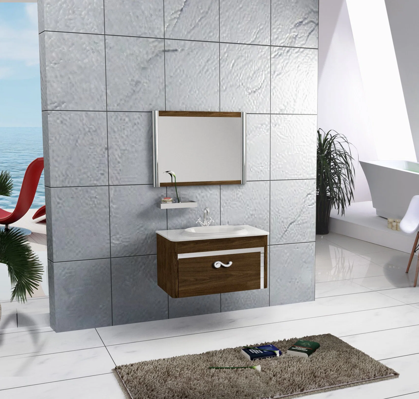 Wall Wooden Modern Stailess Steel Metal Hotel Decorative Bathroom Furniture