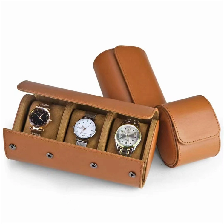 Wholesale/Supplier 3 Slots Round Vintage Leather Watch Gift Box Portable Travel Watch Case Box