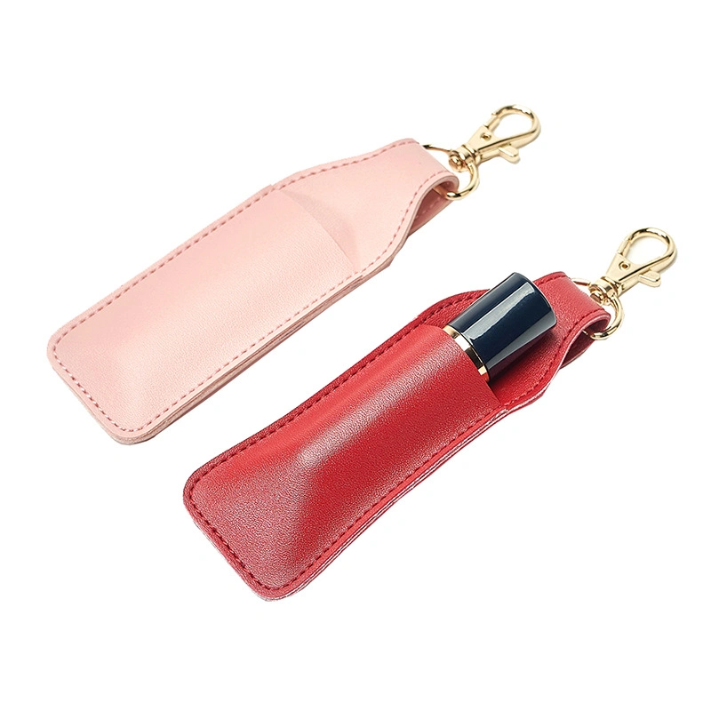 OEM Leather Multicolor Lip Balm Lipstick Pouch with Snap Button and Portable Key Chain