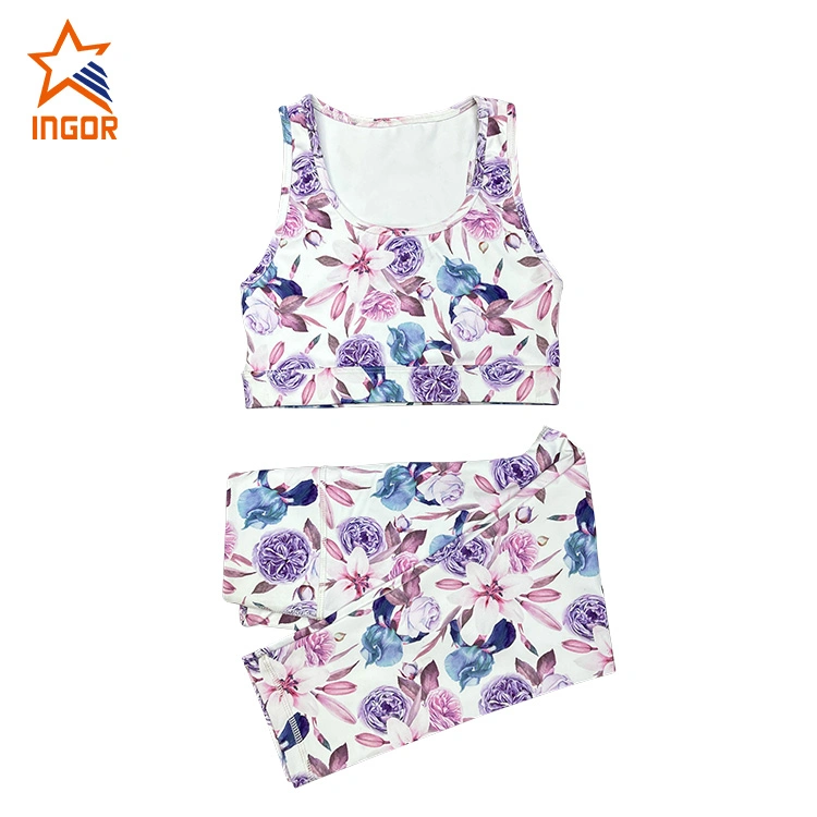 Ingorsports Sublimation Floral Pattern Print Soft Bottom Elastic Band Scoop Neck & Cut off Back Style Kids/ Children Swimwear Sports Wear