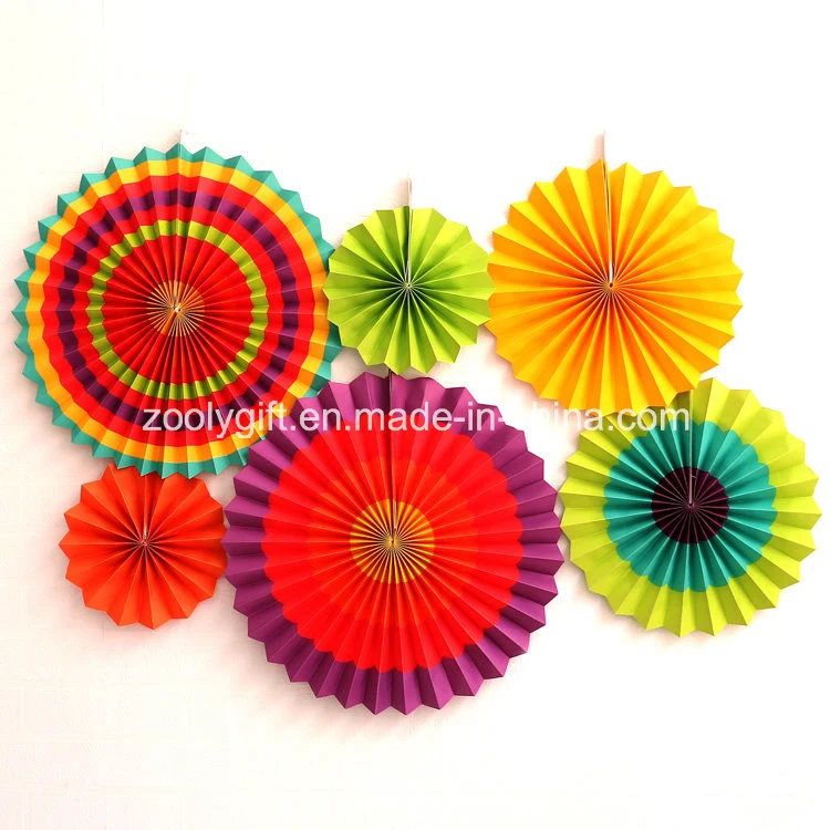 Foldable Party Decoration Hanging Handmade Paper Wheel Fan Flowers with Rope and Sticker