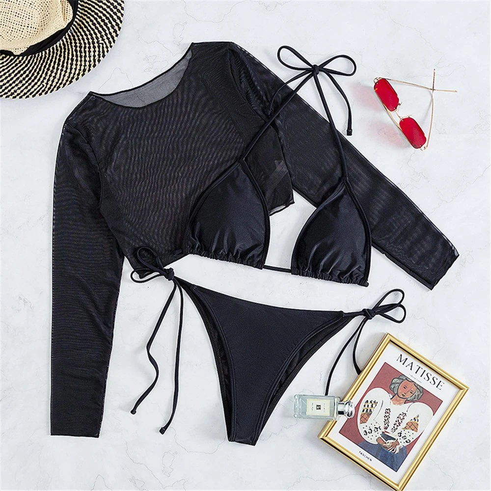 2022 Wholesale/Supplier OEM Three Pieces Bikini High Cut Swimwear 3 Piece Swimsuits Bathing Suits Tied Bikini Sets