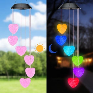 Heart Solar Wind Chimes Outdoor, LED Solar Wind Chimes Color Changing Mobile Wind Chime Waterproof Solar Lighs Home Decoration Gift