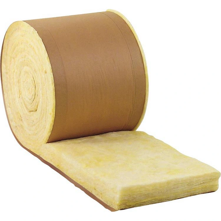 Fiberglass Insulation Roll with One Side Kraft Paper Facing Fiberglass Wool Insulation Material Eco Brown Heat Insulation Glass Wool