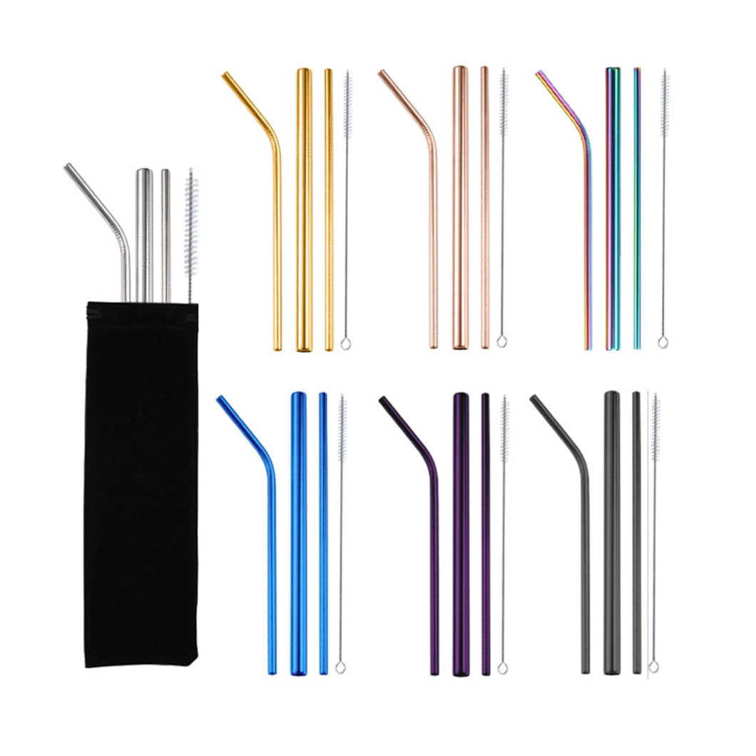 Beverage Straight Bent 8.4''reusable Stainless Steel Metal Drinking Straws for Milkshake