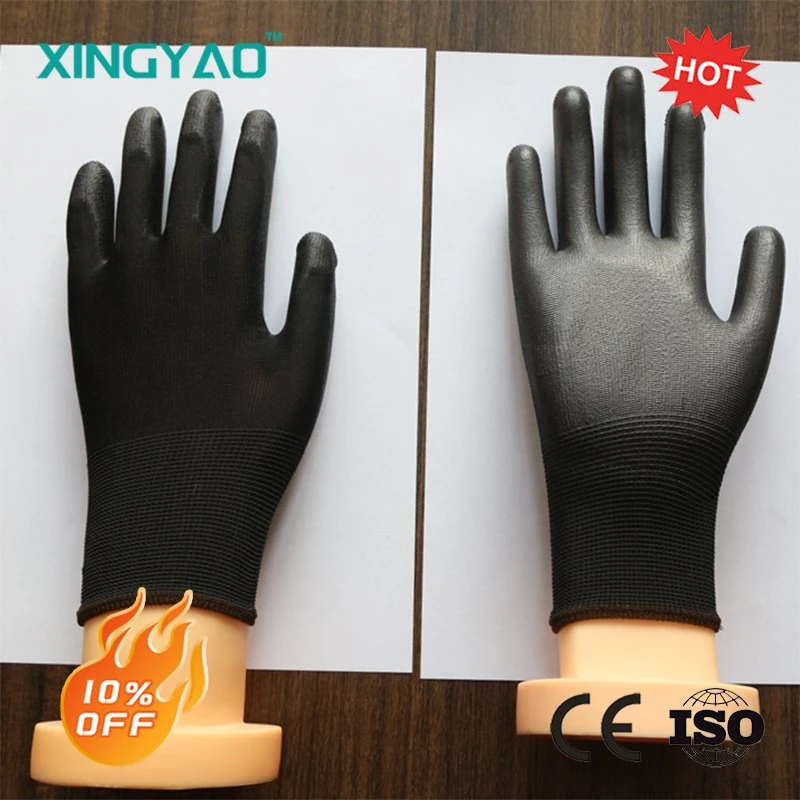 DMF Less 500 Wear-Resistant Level3 Black Polyester PU (Polyurethane) Coated Work Industrial Labor Safety Protective Working Gloves for Grande / Construction