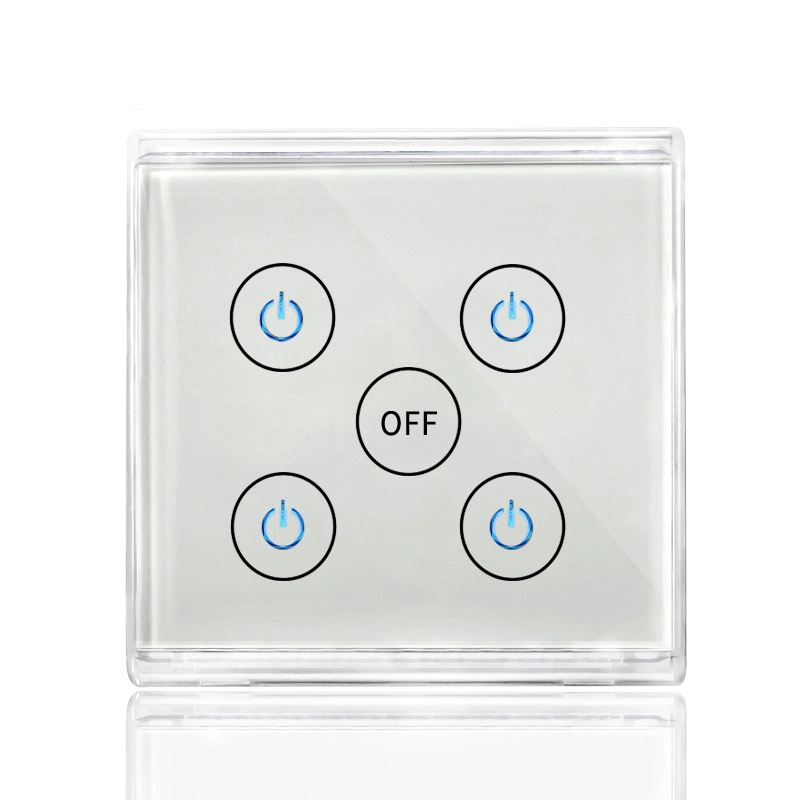 Interruptor eléctrico de retardo de panel de vidrio de 4 módulos con LCD, retardo ajustable