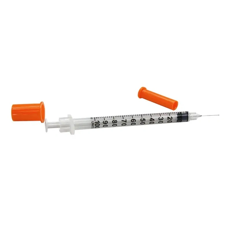 Equipo de hospital desechable médico estéril jeringa de insulina de color 1,0ml con Gorra naranja