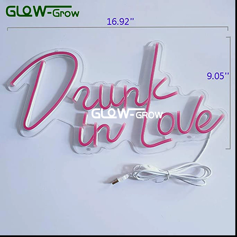 Enseignes au néon LED "Pink Drunk in Love Letters" avec interrupteur à intensité variable, alimentées par USB 5V pour mur, maison, fête, mariage, chambre. Décoration de Noël.