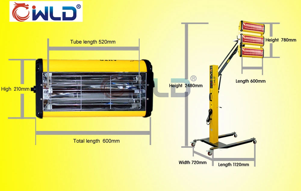 Wld Movable Infrared Lamp Wld-3al Car Care Equipment Paint Heater Baking Shortwave Infrared Paint Curing Lamp