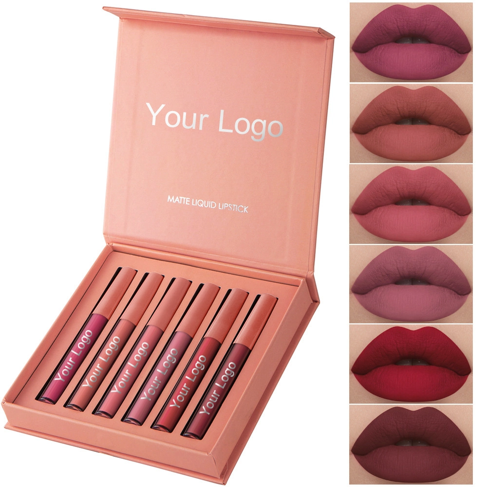 Private Label Custom 6PCS Liquid Lipstick Geschenk-Set Wasserdicht langlebig Antihaftbeschichtung Tasse Matt Liquid Lipstick