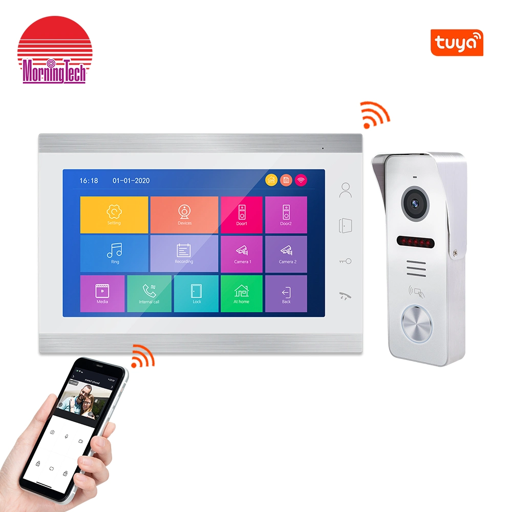 4-Wire 10.1"HD Touch Screen Video Doorphone Intercom Kit with Multi Door Control