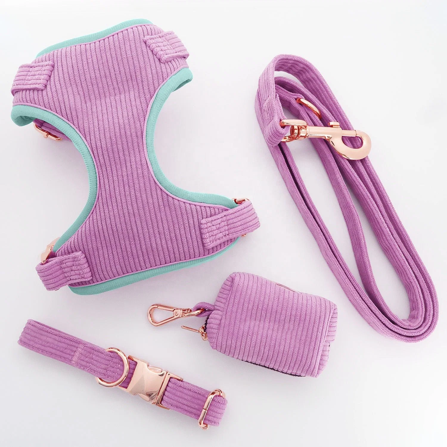 Pet Supplies Manufacturer Dog Accessory with Rose Gold Hardware Buckle, Corduroy Velvet Dog Harness